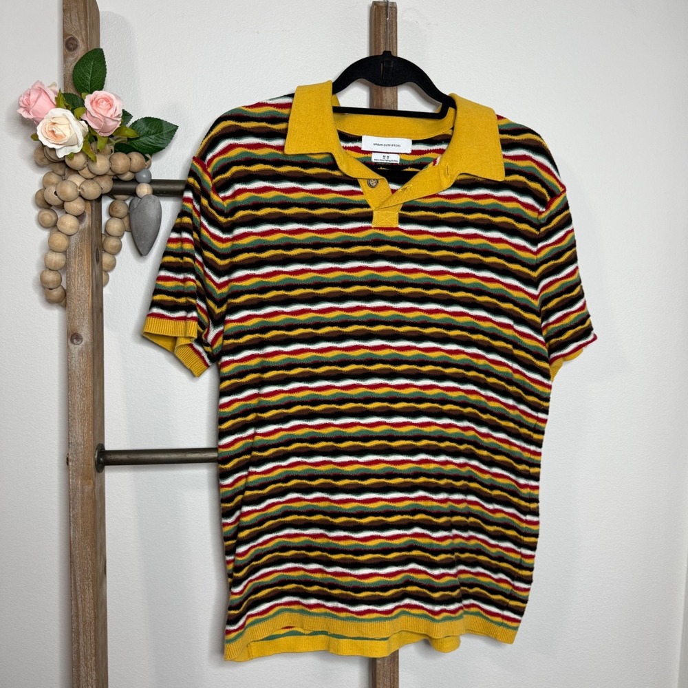 Urban Outfitters Vintage Inspired Short Sleeve Collar Sweater Stripe Size Medium